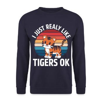 Tiger Tier Zoo Wildtier - Unisex Pullover - Navy - Vorne - Alina (178cm) & Michal (187cm)