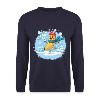 Cute banana jumping in the snow - Snow you know - Unisex Sweatshirt - navy - Front - Alina (178cm) & Michal (187cm)