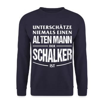 Schalke Fan Geschenk Unterschätze niemals einen - Unisex Pullover - Navy - Vorne - Alina (178cm) & Michal (187cm)