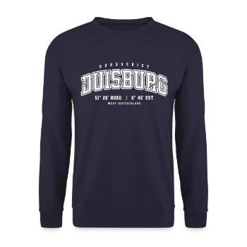 Duisburg GPS Design–Ruhrgebiet College Stil - Unisex Pullover - Navy - Vorne - Alina (178cm) & Michal (187cm)
