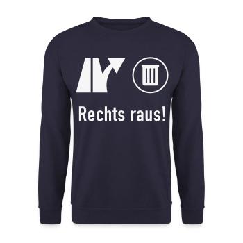 Rechts Raus! (Gegen Rechts / Politik / Ausfahrt) - Unisex Pullover - Navy - Vorne - Alina (178cm) & Michal (187cm)