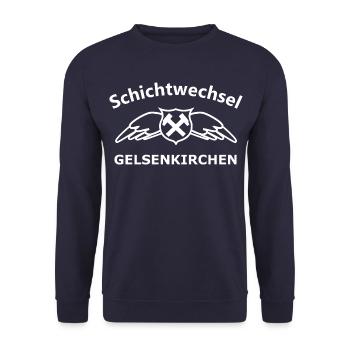 Schichtwechsel Gelsenkirchen Abzeichen Flügel - Unisex Pullover - Navy - Vorne - Alina (178cm) & Michal (187cm)