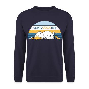 Ente_ProduktivUnproducktive Ente Wortspiel Faul  - Unisex Pullover - Navy - Vorne - Alina (178cm) & Michal (187cm)