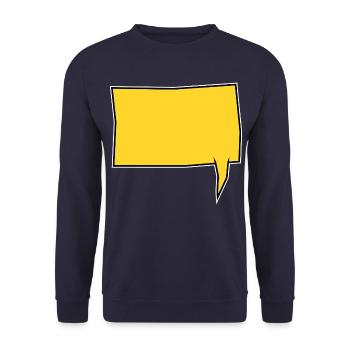Eckige Sprechblase rechts in Gelb - Unisex Pullover - Navy - Vorne - Alina (178cm) & Michal (187cm)
