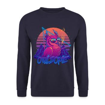 Owlsome - Owl Awesome Bird Retrowave 80s - Unisex Sweatshirt - navy - Front - Alina (178cm) & Michal (187cm)