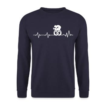 Breze Fahrrad Logo Rennrad Gravelbike Herzschlag - Unisex Pullover - Navy - Vorne - Alina (178cm) & Michal (187cm)