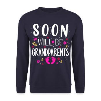 Bald werden wir Oma und Opa, Wir werden Großeltern - Unisex Pullover - Navy - Vorne - Alina (178cm) & Michal (187cm)