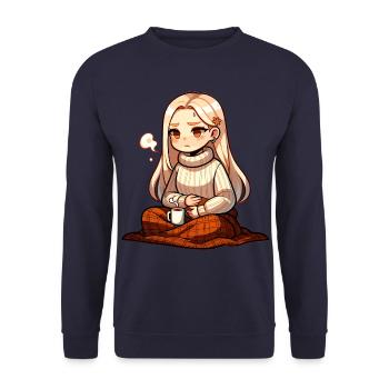 Journée d’automne confortable avec thé et pull tricoté - Sweat-shirt Unisexe - marine - Devant - Alina (178cm) & Michal (187cm)