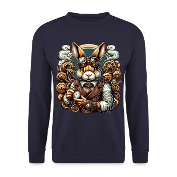 Steampunk bunny with gears and clock - Unisex Sweatshirt - navy - Front - Alina (178cm) & Michal (187cm)