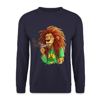 Smoking Rastafari Lion - Unisex Pullover - Navy - Vorne - Alina (178cm) & Michal (187cm)