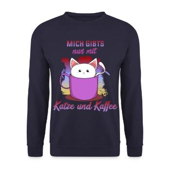 Katze und Kaffee - Unisex Pullover - Navy - Vorne - Alina (178cm) & Michal (187cm)