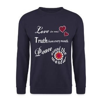 Amour, Vérité, Paix - Mantra - Sweat-shirt Unisexe - marine - Devant - Alina (178cm) & Michal (187cm)