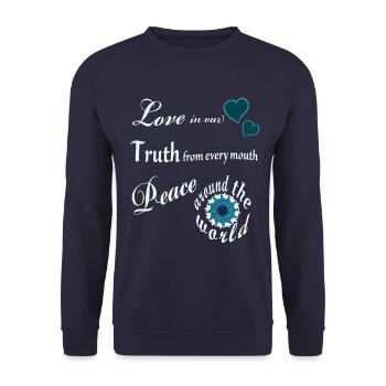 Amour, Vérité, Paix - Mantra - Sweat-shirt Unisexe - marine - Devant - Alina (178cm) & Michal (187cm)