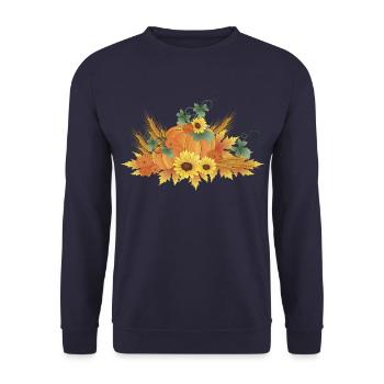 Kürbis Getreide Laub Herbst - Unisex Pullover - Navy - Vorne - Alina (178cm) & Michal (187cm)