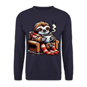 Paresseuse douillette avec café - Sweat-shirt Unisexe - marine - Devant - Alina (178cm) & Michal (187cm)
