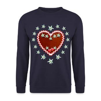 49 Lebkuchenherz Engelein Edelweiss Dein Text - Unisex Pullover - Navy - Vorne - Alina (178cm) & Michal (187cm)