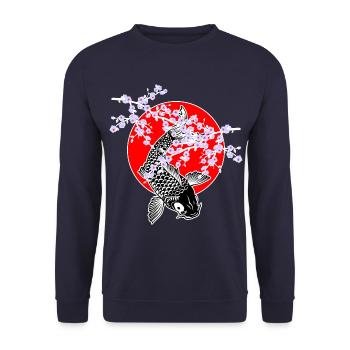 Cherry Blossoms SAKURA NISHIKIGOI Koi 1 - Unisex Pullover - Navy - Vorne - Alina (178cm) & Michal (187cm)