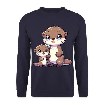 Niedliche Otterfamilie Cartoon Illustration - Unisex Pullover - Navy - Vorne - Alina (178cm) & Michal (187cm)