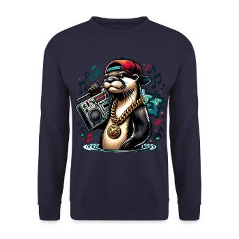 Hip Hop Otter With Boombox And Chain - Unisex Sweatshirt - navy - Front - Alina (178cm) & Michal (187cm)