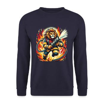 Lion, Pompier, Pompier, Flammes, Héros - Sweat-shirt Unisexe - marine - Devant - Alina (178cm) & Michal (187cm)