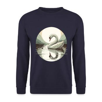 Schwan See Vollmond Reflektion Art Deco - Unisex Pullover - Navy - Vorne - Alina (178cm) & Michal (187cm)