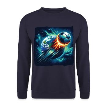 Feuerball Fußball schießt durchs Weltall - Unisex Pullover - Navy - Vorne - Alina (178cm) & Michal (187cm)