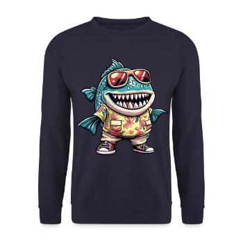 Piranha Fisch Sommer - Unisex Pullover - Navy - Vorne - Alina (178cm) & Michal (187cm)