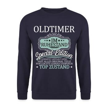 Oldtimer im Ruhestand - Unisex Pullover - Navy - Vorne - Alina (178cm) & Michal (187cm)