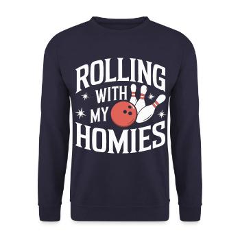 Bowling Bowler Pin Ball Bowling Ball - Unisex Pullover - Navy - Vorne - Alina (178cm) & Michal (187cm)