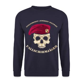 Einsatzbereit Jederzeit Weltweit Fallschirmjäger - Unisex Pullover - Navy - Vorne - Alina (178cm) & Michal (187cm)