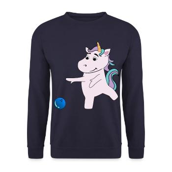 Einhorn spielt Bowling - Unisex Pullover - Navy - Vorne - Alina (178cm) & Michal (187cm)