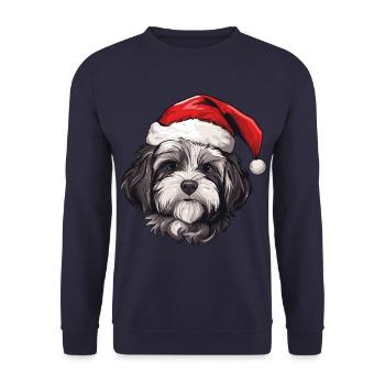 Tête de Noël de chien bichon havanais - Sweat-shirt Unisexe - marine - Devant - Alina (178cm) & Michal (187cm)
