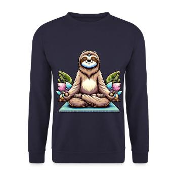 Relaxed Yoga Sloth Meditation - Unisex Sweatshirt - navy - Front - Alina (178cm) & Michal (187cm)