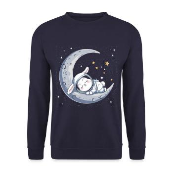 Cute Moon Bunny – Dreamlike Astronaut Journey - Unisex Sweatshirt - navy - Front - Alina (178cm) & Michal (187cm)