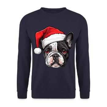 Bouledogue Français tête de chien Noël - Sweat-shirt Unisexe - marine - Devant - Alina (178cm) & Michal (187cm)