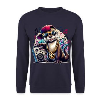Loutre hip-hop avec boombox - Sweat-shirt Unisexe - marine - Devant - Alina (178cm) & Michal (187cm)