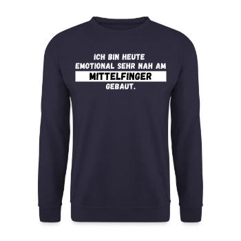Ich bin heute emotional nah am Mittelfinger gebaut - Unisex Pullover - Navy - Vorne - Alina (178cm) & Michal (187cm)