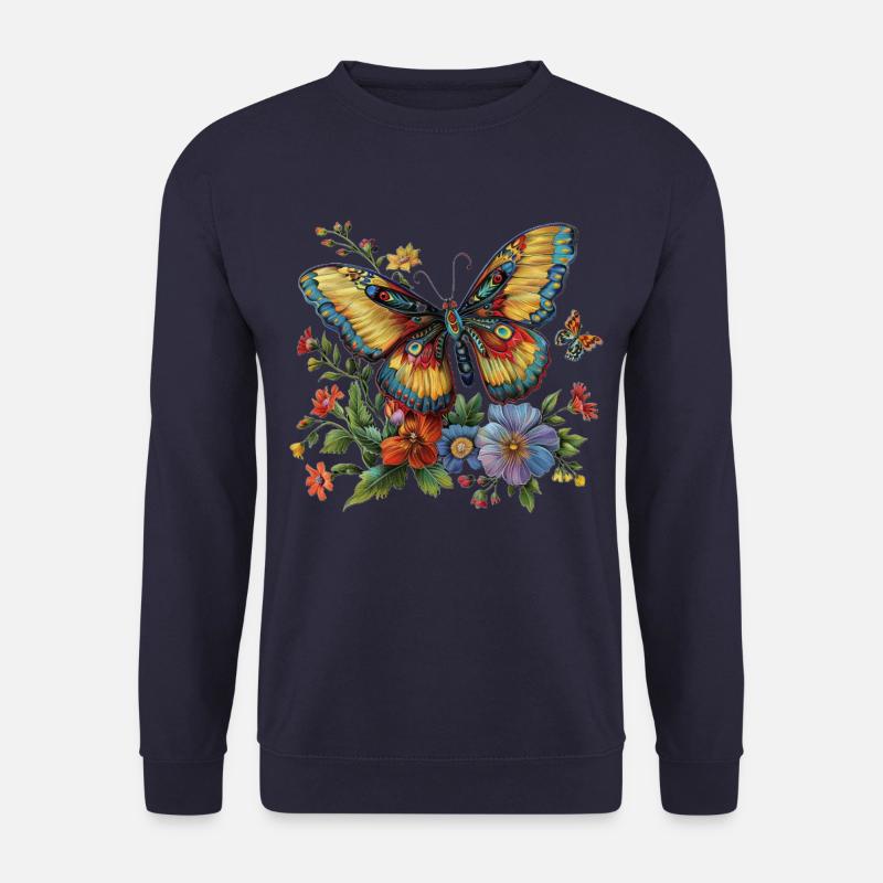 Papillon avec des fleurs - Sweat-shirt Unisexe - marine