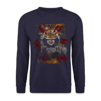 Kabuki, Ronin, Samurai Krieger, Trash style - Unisex Pullover - Navy - Vorne - Alina (178cm) & Michal (187cm)