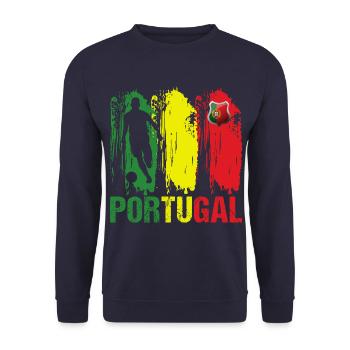 Portugal Flagge Portugiesischer Fußball Geschenk - Unisex Pullover - Navy - Vorne - Alina (178cm) & Michal (187cm)