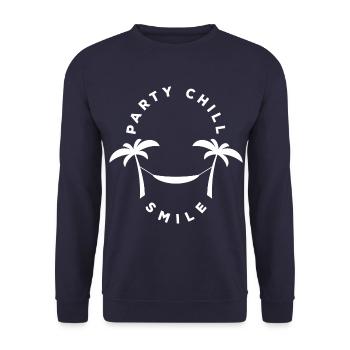 Palmier Hamac Fête, Chill, Sourire, Été - Sweat-shirt Unisexe - marine - Devant - Alina (178cm) & Michal (187cm)