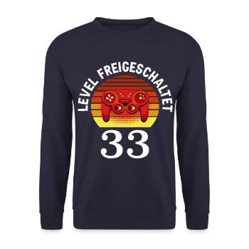 Level 33 Unlocked 33 Birthday 33 years old - Unisex Sweatshirt - navy - Front - Alina (178cm) & Michal (187cm)