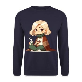 Cosy autumn atmosphere with hot drink - Unisex Sweatshirt - navy - Front - Alina (178cm) & Michal (187cm)