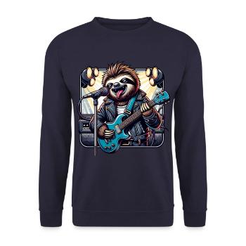 Lustiges Faultier Mit Gitarre - Unisex Pullover - Navy - Vorne - Alina (178cm) & Michal (187cm)