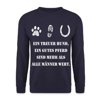 Pferdesprüche und Reitersprüche Reitsport - Unisex Pullover - Navy - Vorne - Alina (178cm) & Michal (187cm)