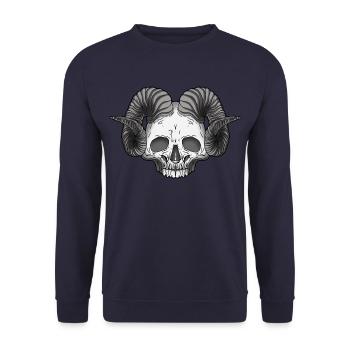 Widder Totenkopf - Aries Skull - Unisex Pullover - Navy - Vorne - Alina (178cm) & Michal (187cm)