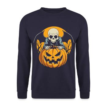 Costume de citrouille d’Halloween - Crâne - Effrayant - Sweat-shirt Unisexe - marine - Devant - Alina (178cm) & Michal (187cm)