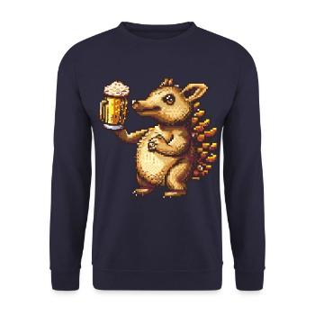 Gürteltier Pixel Bier - Unisex Pullover - Navy - Vorne - Alina (178cm) & Michal (187cm)