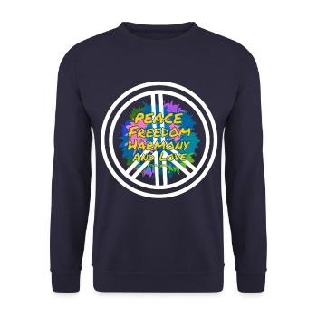 #love #peace #freedom and #harmony #totheworld #we - Unisex Pullover - Navy - Vorne - Alina (178cm) & Michal (187cm)