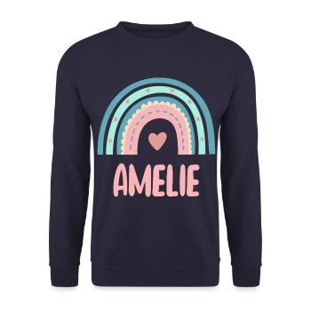 Amelie Name Regenbogen Baby - Unisex Pullover - Navy - Vorne - Alina (178cm) & Michal (187cm)